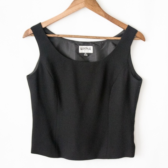 Kasper Tops - Kasper Black Petite Pleated Cropped Top